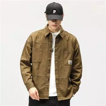 Рубашка-куртка Tooling, мужская, японская, свободная, весенняя, хлопковая, повседневная, трендовая, с длинным рукавом S