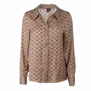 Коричневая рубашка с длинными рукавами с цветочным принтом Женская VERO MODA XS коричневый