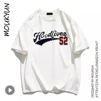 Рубашка MOUKYUN в стиле хип-хоп, хлопковый топ высокого качества, мужская Kawaii хип-хоп, корейская мода, свободная футболка с короткими рукавами и буквенным принтом Y2k XL белый