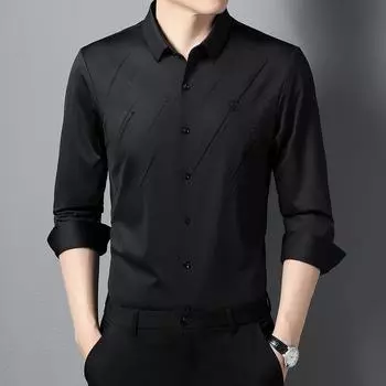 Рубашка мужская деловая на весну и осень, модная, удобная и повседневная, средне-зеленая, тонкая рубашка M