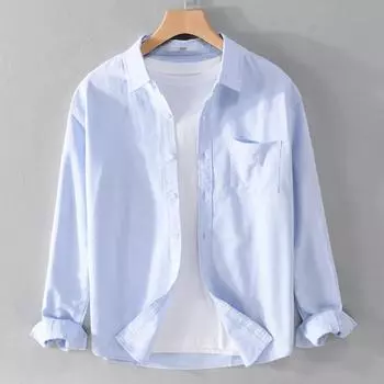 Рубашка мужская деловая свободного покроя с длинным рукавом M белый