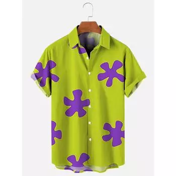 Рубашка мужская гавайская летняя уличная пляжная мужская рубашка с короткими рукавами городская повседневная повседневная мужская рубашка уличная мода S