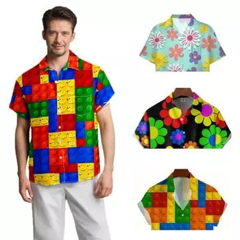 Рубашка мужская Hawaii с милым принтом утки, повседневная, пляжная, с коротким рукавом, с цветочным рисунком, с конструктором, с 3D-принтом, на пуговицах, одежда S