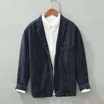 Рубашка мужская хлопковая японская рабочая рубашка в стиле ретро с длинными рукавами, свободная повседневная куртка на весну и осень S бежевый