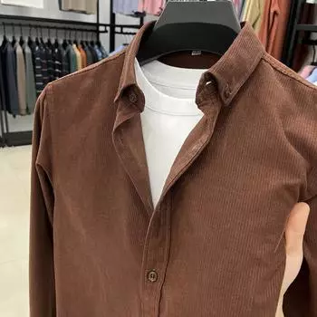 Рубашка мужская из плотного вельвета с длинным рукавом, весна-осень, хлопок, повседневная, с карманом, мужская хлопковая рубашка M бордовый