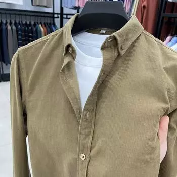 Рубашка мужская из плотного вельвета с длинным рукавом, весна-осень, хлопок, повседневная, с карманом, мужская хлопковая рубашка M коричневый