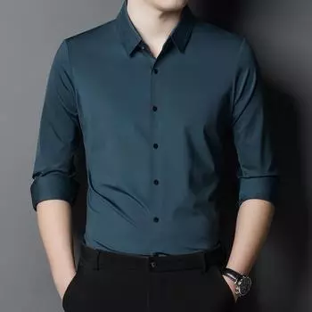 Рубашка мужская молодежная деловая повседневная однотонная мужская рубашка модная простая мужская осенняя новая верхняя часть M