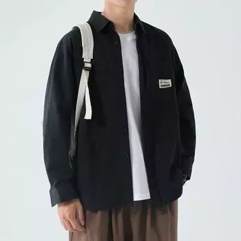 Рубашка мужская молодежная с длинным рукавом рубашка мужская японская гонконгская повседневная свободная рубашка куртка мужская M хаки