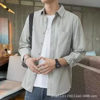 Рубашка мужская новая повседневная рубашка с длинным рукавом модная куртка M зелёный