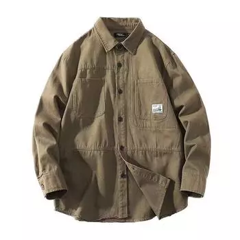 Рубашка мужская осенне-зимняя хлопковая рабочая одежда с лацканами японская куртка повседневная модная мужская куртка с карманами L чёрный