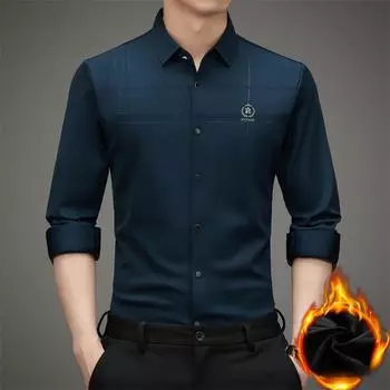 Рубашка мужская осенне-зимняя из бархата, утолщенная, с длинными рукавами, теплая, модная рубашка для людей среднего возраста и молодежи, однотонный топ с лацканами M