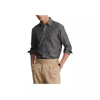 Рубашка мужская Polo Ralph Lauren с вышивкой логотипа, принтом, воротником на пуговицах, длинным рукавом, темно-серая 710787367-003 L