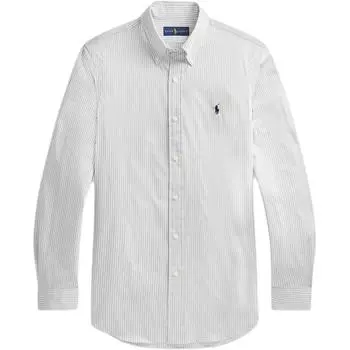 Рубашка мужская Polo Ralph Lauren с вышивкой логотипа, полосатая, хлопковая, с длинным рукавом, серая 710815617-007