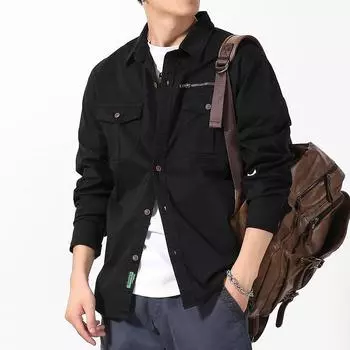 Рубашка мужская повседневная свободная куртка с длинными рукавами Мужская одежда M чёрный