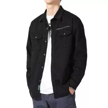 Рубашка мужская повседневная свободная куртка с длинными рукавами Мужская одежда M чёрный