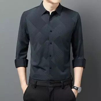 Рубашка мужская с длинным рукавом, осенняя мода, повседневная деловая свободная клетчатая рубашка с лацканами, топ M