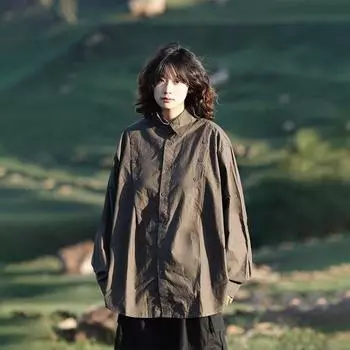 Рубашка мужская с длинными рукавами из хлопка свободного покроя, с принтом ниши, с топом, модная повседневная рубашка для мужчин M абрикосовый