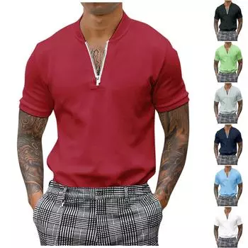 Рубашка мужская с короткими рукавами Мужская футболка Мужской повседневный облегающий топ в европейском и американском стиле L чёрный