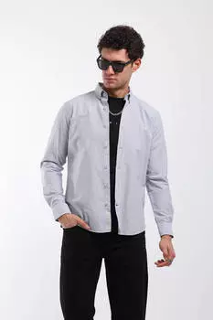 Рубашка мужская узкая в полоску темно-синяя