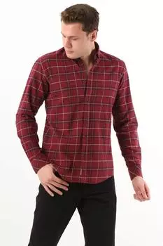 Рубашка мужская в широкую клетку бордово-красная