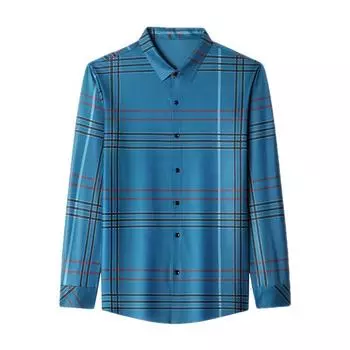 Рубашка мужская весенне-осенняя с длинным рукавом тонкая клетчатая рубашка бесшовная не требующая глажки повседневная модная внутренняя рубашка M