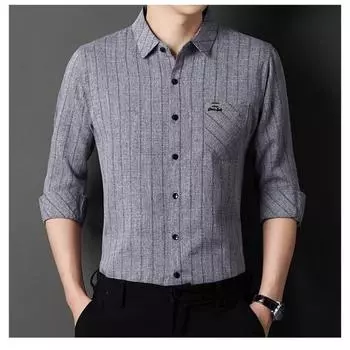 Рубашка мужская, весенне-осенняя, с длинными рукавами, мужская рубашка из хлопка среднего возраста, не требующая глажки, деловая мужская рубашка M синий