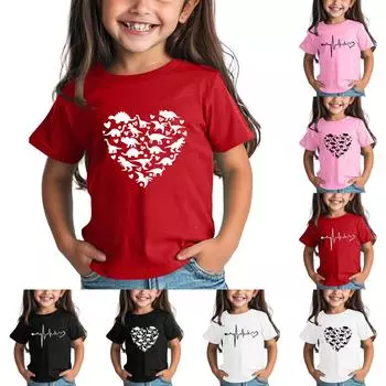 Рубашка на День святого Валентина для малышей, девочек и мальчиков, милые футболки с сердечками, детские футболки на День святого Валентина 100 бежевый