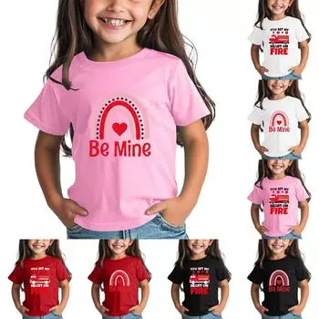 Рубашка на День святого Валентина для малышей, девочек и мальчиков, милые футболки с сердечками, детские футболки на День святого Валентина 110 бежевый