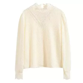 Рубашка на кружевной основе для женщин, новая осенне-зимняя, рукава-фонарики, уникальная и неповторимая верхняя половина рубашки с воротником-стойкой S