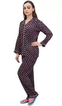 Рубашка на пуговицах вина с принтом в горошек Bimba и пижамные штаны с эластичной талией-10 12 винный