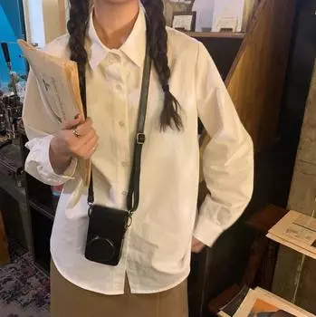 Рубашка Новые японские ретро женские топы с длинным рукавом Белая блузка XS