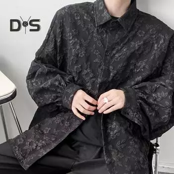 Рубашка осень-весна Цветочный кардиган Rilievo на пуговицах с отложным воротником, кардиган с длинными рукавами, свободный кардиган средней длины, темный стиль, повседневная одежда, топ L белый