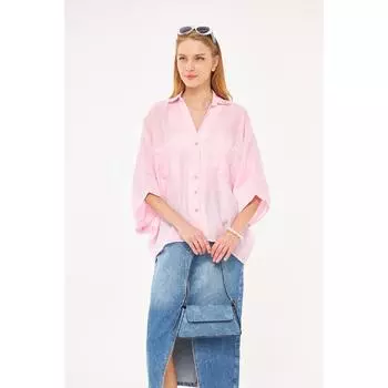 Рубашка оверсайз с рукавами «летучая мышь» Розовая