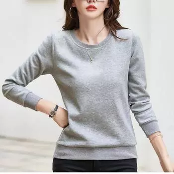 Рубашка-подтяжка, женская термотолстовка, с длинными рукавами, утолщенный начесанный круглый вырез, универсальная мода на весну и осень S чёрный