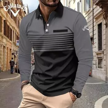 Рубашка поло Callaway Spring and Autumn с вышивкой, карман, мужская спортивная рубашка поло с длинным рукавом, большого размера S