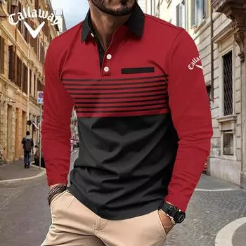 Рубашка поло Callaway Spring and Autumn с вышивкой, карман, мужская спортивная рубашка поло с длинным рукавом, большого размера S