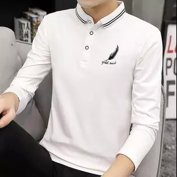 Рубашка поло чистого цвета, мужская футболка с воротником с лацканами и длинным рукавом, повседневный топ для фитнеса XXXXXL белый