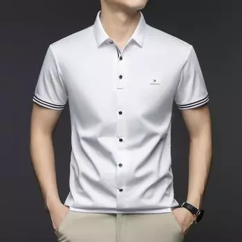 Рубашка поло, деловая, повседневная, высококачественная, футболка Ice Silk, мужская, с лацканами, с короткими рукавами M
