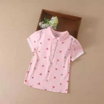 Рубашка-поло для девочек, новинка 2024 года, высококачественный детский топ с отложным воротником и короткими рукавами, хлопковые рубашки, детская летняя одежда, От 5 до 12 лет 120 белый