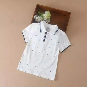 Рубашка-поло для мальчиков, летняя детская рубашка с короткими рукавами, детская одежда с надписью, рубашки-поло с лацканами для мальчиков, спортивные школьные топы для мальчиков 120 белый