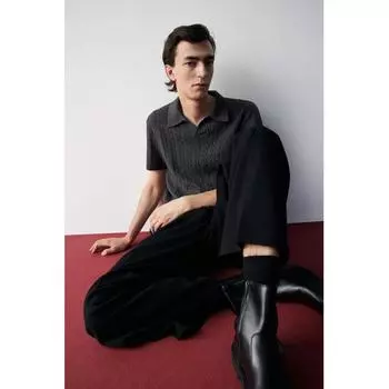 Рубашка поло HM Cable Knit Regular Fit, темно-серая XS