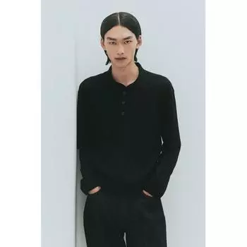 Рубашка-поло HM Fine Knit Regular Fit, черная XS