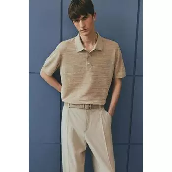 Рубашка-поло HM Fine Knit, стандартный крой, бежевый S