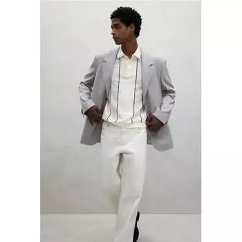 Рубашка поло HM Pointel Knit Regular Fit в кремовую полоску XS