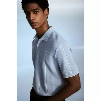 Рубашка поло HM Pointel Knit, стандартный крой, светло-синяя полоска S