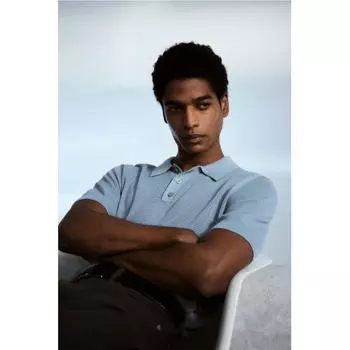 Рубашка-поло HM Regular Fit Hole Knit светло-голубая XS