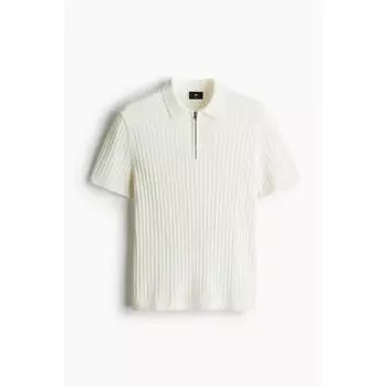 Рубашка поло HM Rib Knit Slim Fit Cream XS