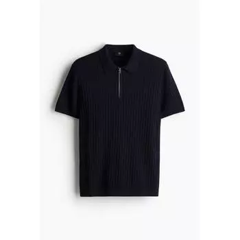Рубашка поло HM Rib Knit Slim Fit, темно-синяя XS