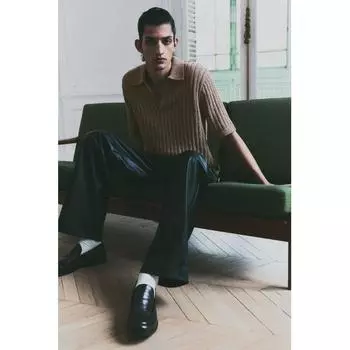 Рубашка поло HM Rib Knit свободного кроя, темно-бежевая S