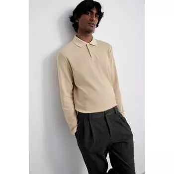 Рубашка поло HM Ribbed, стандартный крой, бежевый S